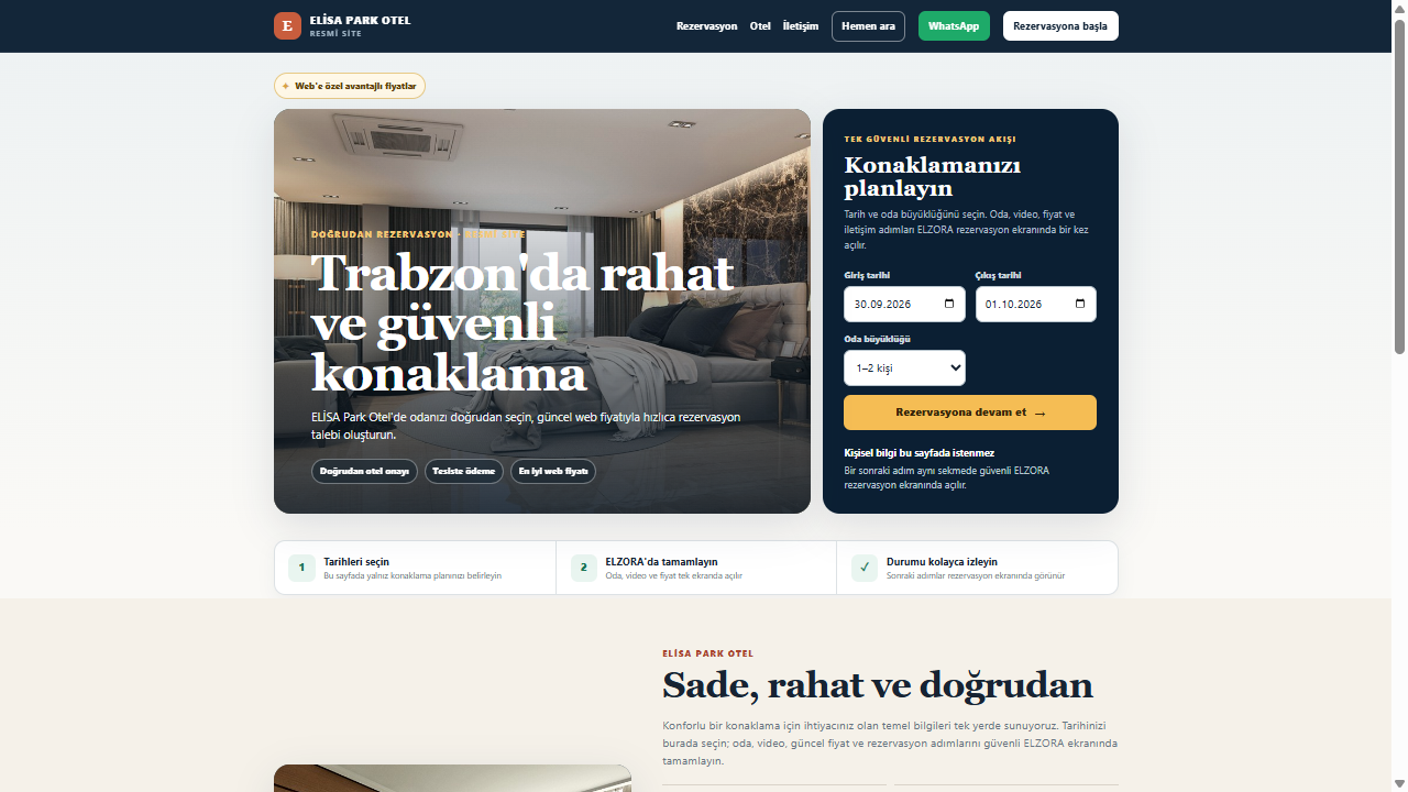Otelden doğrudan rezervasyon — gerçek misafir rezervasyon ekranı